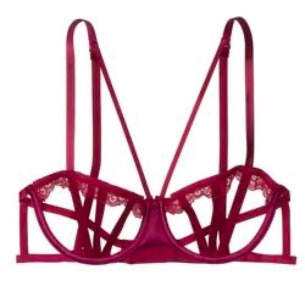 Victoria’s Secret‎ Burgundy Strappy Balconnet wired Very Sexy Bra Sz 32DD